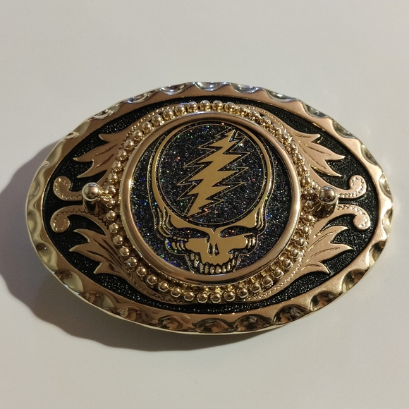 Grateful Dead STEAL YOUR FACE Stealie Gold Tone Belt Buckle 3.25x2.25